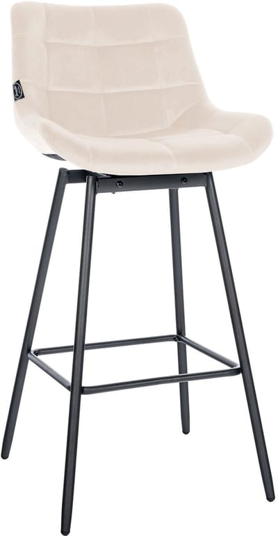 CLP Barkruk Weston 180 graden draaibaar met rugleuning, gestoffeerde zitting en metalen onderstel zwart/creme