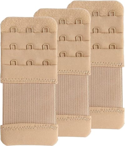 Bh-verlengbandje, elastisch bh-verlengbandje, vergroot comfortabel de bewegingsvrijheid van de bh, gemakkelijk in gebruik, 3 haakjes met een tussenruimte van 1,3 cm, abrikooskleur.