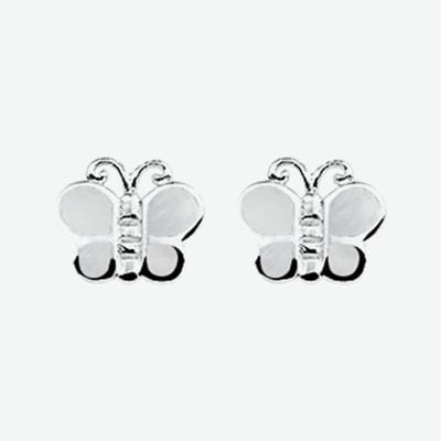 YO&NO - Oorbellen - Zilver - Oorknoppen - Vlinder - Parelmoer wit - 8/7mm - Kinderen - Zilver 925