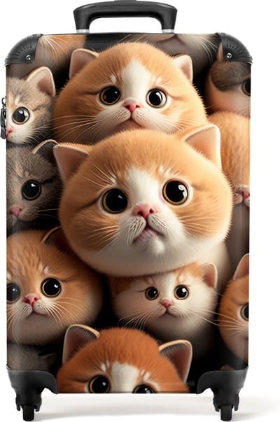 NoBoringSuitcases.com® - Kinderkoffer kitten - Kindertrolley dieren - Handbagage koffer lichtgewicht - Reiskoffer trolley kinderen - Rolkoffer met wieltjes - Kinder reistrolley - Past binnen 55x40x20 en 55x35x25