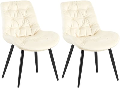 CLP Rossford Set van 2 eetkamerstoelen - klassiek - met rugleuning - velvet - fluweel - Fluweel/creme