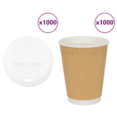 vidaXL - Papieren - koffiekopjes - met - deksel - 1000 - st - 12oz - 300 - ml