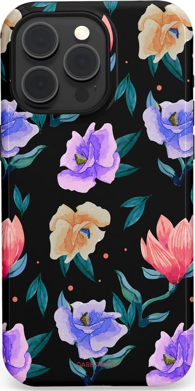 Casetastic hoesje geschikt voor Apple iPhone 15 Pro Max - MagSafe - Dubbellaagse bescherming - Avondtuin - Fashion Case - Zwart Petrol Lavendel