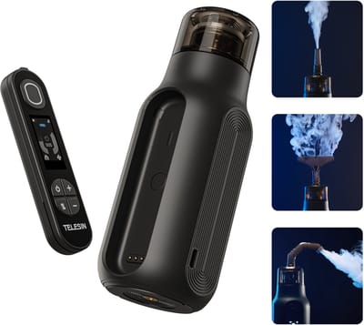 Telesin C40 Droogijs- & Rookmachine - Creëer de gaafste effecten - Inclusief afstandsbediening en opzetstukken - Fog/Dry Ice & Stoom modus - Oplaadbare 40W fog machine - Zwart