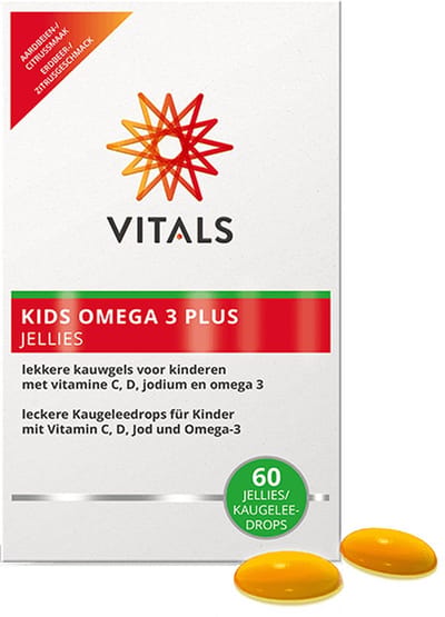 Vitals Kids Omega 3 Plus Jellies - 60 jellies- visolie. Lekkere kauwgels voor kinderen met vitamine C, D, jodium en omega 3.