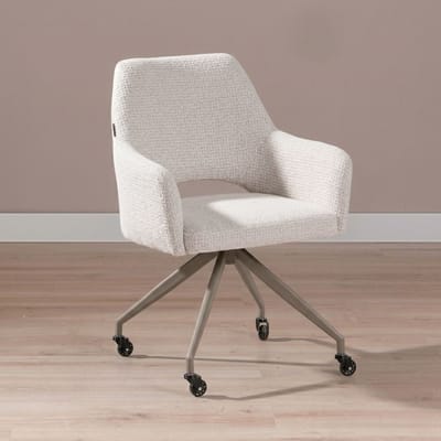 Bronx71® Eetkamerstoel met wieltjes Mona gemêleerde stof beige - stoel