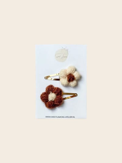 Knitted Flower Set - Klikklak Haarspeldjes - Meisjes Haarspeldjes - Haaraccessoires Voor Kinderen