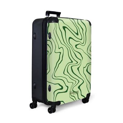 NoBoringSuitcases.com® - Koffer groot - Reiskoffer lichtgewicht - Lichtgroene achtergrond met abstracte donkergroene lijnen - Rolkoffer met 4 wielen - Grote trolley XL - 98 liter bagage