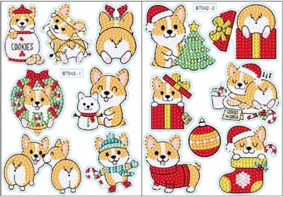 Diamond Painting Sticker set Kerst hondjes (14 stuks)