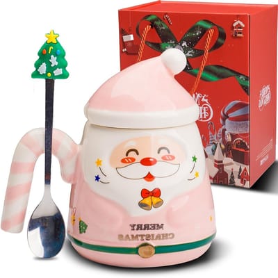 Schattige Kersttassen met Lollypop Handvatten en Kerstboom Lepel, Perfecte Kerstcadeaus voor Vrouwen en Mannen, 400ml