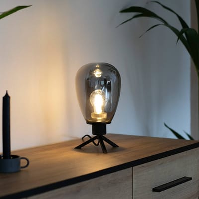 Tafellamp Reflexion 2682ZW Zwart 28cm hoog E27 fitting - Design van Steinhauer - Materiaal: Glas, Metaal, Elektronica - Geschikt voor binnengebruik