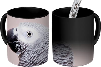 Magische Mok - Foto op Warmte Mokken - Koffiemok - Papegaai - Grijs - Dieren - Natuur - Magic Mok - Beker - 350 ML - Theemok