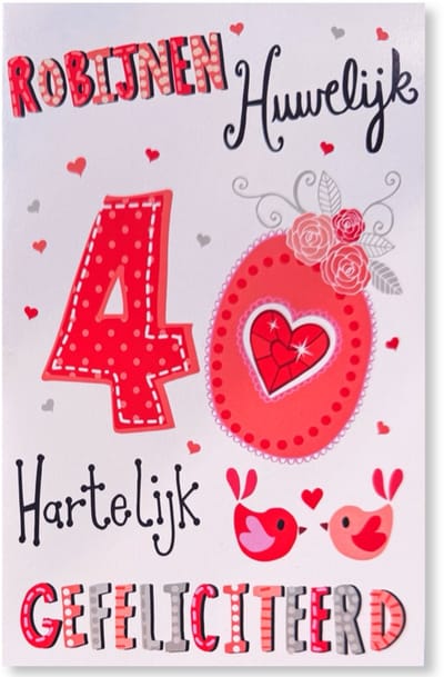 Robijnen Huwelijk - 40 Jaar Getrouwd Wenskaart - 12 x 17 cm - gevouwen kaart Inclusief envelop
