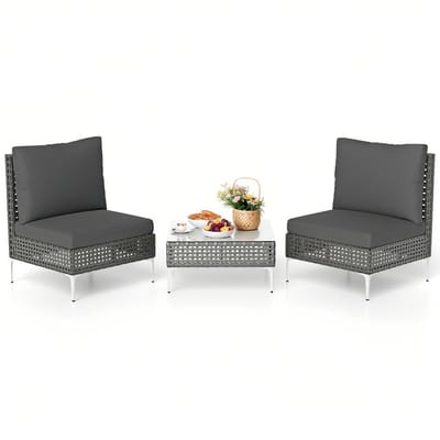 KOMFOTTEU 3-deilge PE-Rotan tuinmeubelset, balkonmeubelen klein balkon, terrasmeubel buiten, balkonmeubelset voor 2 personen, meubelsets outdoor, balkon set 2 stoelen met tafel, incl. kussens, outdoor