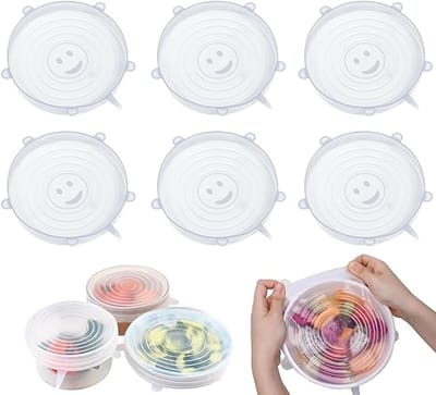 Famanu - Siliconen deksels, rekbaar siliconen deksel, BPA-vrij, herbruikbaar, rond, siliconen stretch deksels, universele deksel voor kommen, bekers, blikjes, fruit, 6 stuks