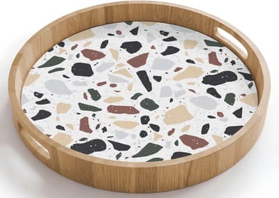 Dienblad rond 40x40 cm - Schootdienblad hout - Terrazzo - Patroon - Kleurrijk - Klei - Borrelplank rechthoek - Plateau houten dienbladen