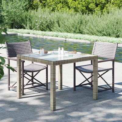 Tuintafel Vierkant - Balkontafel Rotan - Buiten Eten - Gehard Glas - 90 x 90 x 75 cm - Grijs
