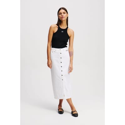 Karl Lagerfeld Button White Denim Skirt White Denim Maat: XS | Midi Rokken Outlet | Dames | Wit