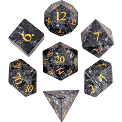 Cusdie Glazen DND Dobbelstenen Set 7 Dobbelstenen Handgemaakt Gebroken Glas D4-D20 Polyhedrische Dobbelstenen met Lederen Doosje voor Tafelblad RPG Collectie
