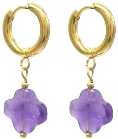 Oorbellen - oorstekers - accessoire - sieraad - oorsieraad - goudkleurig - paars - RVS - klavertje vier - geluk - geschenk - cadeau - feest - hip - trendy - tijdloos - chique - feest - dames - vrouwen