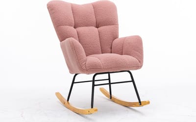 Merax Moderne Schommelstoel - Schommelstoel in Teddy Stof - Mid Century Fauteuil - Roze