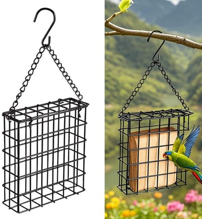 Vogelvoeder - Vogelvoeder voor buiten - Voederbak - Vogelvoederkooi voor buiten - Vierkante vogelvoeder - Metaal - Ophangbaar - 12,8*4,7*13,5 cm - Kettinglengte 23 cm - Geschikt voor tuinen, terrassen en balkons - Zwart