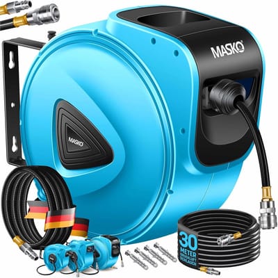 Automatische Slanghaspel - Perslucht Rol - Werkplaats Organiseren - Gesloten Behuizing - 30 meter - Blauw