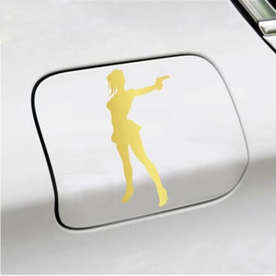 Bumpersticker - Vrouw Met Geweer - 8 X 16 - Goud