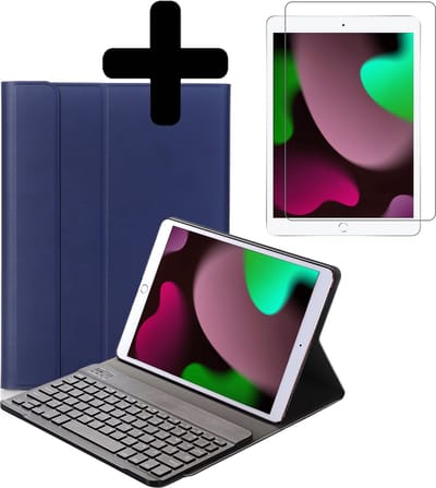 Hoesje - Geschikt voor Apple iPad 8 (2020) - 10.2 inch - 8e Generatie - Met Screenprotector - Toetsenbord Case - Keyboard Book Cover - Hoes - Donkerblauw