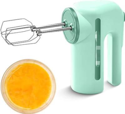 Elektrische handmixer met dubbele kop en 5 instelbare snelheden, mengkoppen van 304 roestvrij staal, draagbare draadloze oplaadfunctie, handgreep, geschikt voor bakken en koken