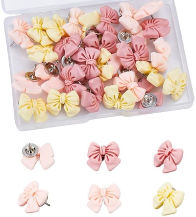 MTTproducts- Punaises 30 Stuks - Decoratieve Punaises - Roze Strik - Kurk - Hars/Metaal - 2,1 x 2,2 cm - Decoratieve Priknaalden
