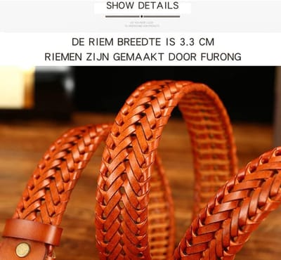 Gevlochten Riem - Leren Riem Mannen - Dagelijks Gebruik - Verstelbaar Ontwerp - 33mm Breed - Bruin