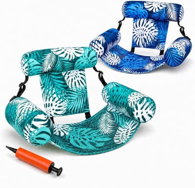 Opblaasbare Drijfstoel Zwembad - 2 Stuks - Luxe Waterhangmat met Mesh Net - Luchtbed Zwembad - Drijvende Water Ligstoel - Waterspeelgoed voor Volwassenen - Perfect voor Een Zomers Water- en Strandfeest - Met luchtpomp - Blauw Tropisch - SOLLBRY®