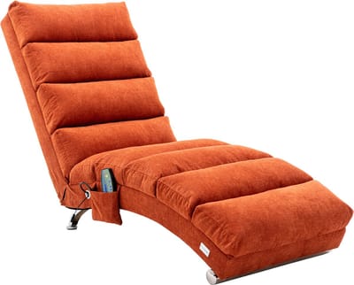 Oranje linnen relaxfauteuil - Massagestoel voor woonkamer - Relaxstoel met vibratiefunctie - Ergonomisch - 250 kg - Kantoor - 148x55x84 cm - Oranje
