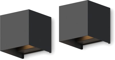 Calex LED Wandlamp Bari - 2 stuks - Kubus - Zwart - LED Up & Down - Verstelbare Stralingshoek - 7W - Tuinverlichting - Modern Design - Warm Wit Licht - Voor Binnen en Buiten