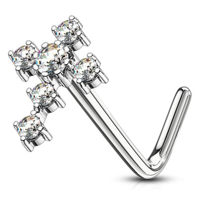 Neuspiercing L-Bend CZ kruis 0.8x6 - zilver - LMPiercings