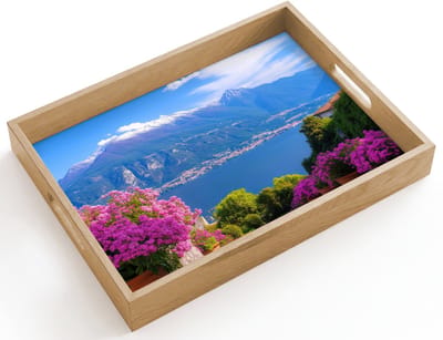 Dienblad hout 40x30 cm - Schootdienblad - Lake Como - Italië - Landschap - Borrelplank rechthoek - Plateau dienbladen