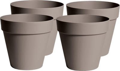 Mega Collections Plantenpot/bloempot - 4x - kunststof - taupe bruin - binnen/buiten - D26 x H22 cm