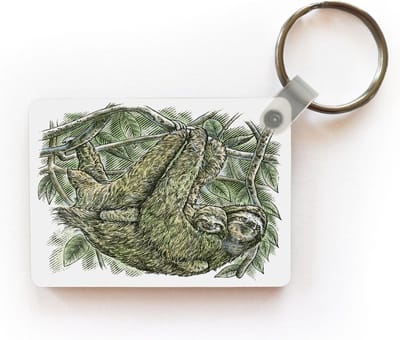 Sleutelhanger - Een illustratie van een luiaard met een kleine baby luiaard - Uitdeelcadeautjes - Plastic
