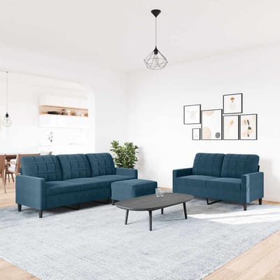 vidaXL - 3-delige - Loungeset - met - kussens - fluweel - blauw