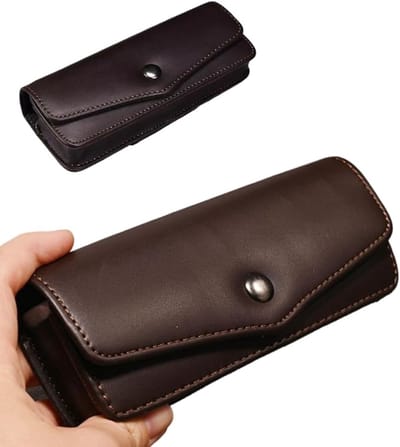 1 Stuks PU leren brillenkoker, brillenkoker die een riem kan dragen, draagbare brillenkoker, ideaal voor reizen en dagelijks gebruik - Donkerbruin - Cyslmuk®
