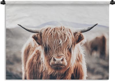 Wandkleed - Wanddoek - Schotse Hooglander - Berg - Hoorn - 120x90 cm - Wandtapijt