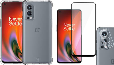 Hoesje geschikt voor OnePlus Nord 2 - Shock Siliconen Case Transparant met Screenprotector Glas Full en Camera Screen Protector