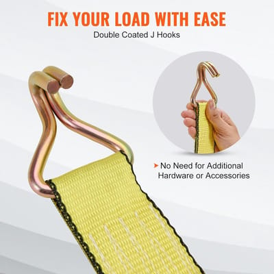 Candala Ratchet Tie Down Straps (4PK), 5000LB Breeksterkte 5 x 30 cm Heavy Duty Tie Down Bandjes met J-haak en gewatteerde handgrepen voor het verplaatsen van motorfiets, aanhangwagen en vrachtwagens