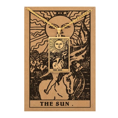 Tarot Ketting XIX: De Zon / The Sun - Inclusief Rider-Waite Kaart - Goudkleurig Stainless Steel - 60cm - Pax Amare