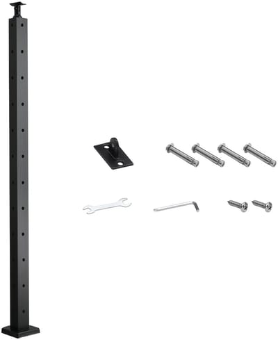 Kabel Reling Paal, 106.7x3x5 Cm - RVS 304 Materiaal - L-Vormige Gaten - Zwarte Afwerking