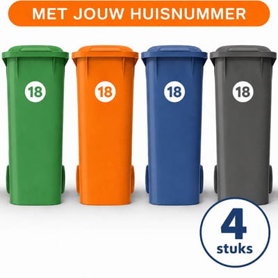 Container stickers - Rondje met cijfer Klein - Voordeelset 4 stuks - ø 14cm - Container / Kliko sticker huisnummer - afvalcontainer sticker - klikosticker