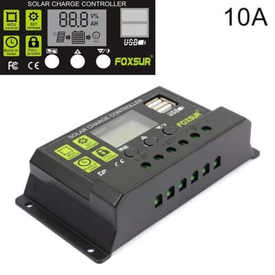 FOXSUR 10A Solar laadregelaar 12V / 24V automatische identificatiecontroller