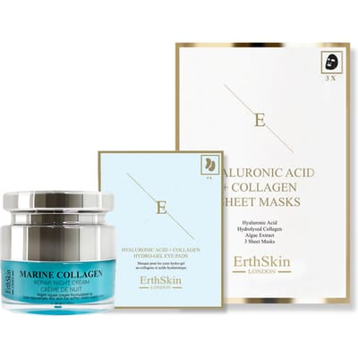 Marine Collageen Nachtcrème 50ml+ Hyaluronzuur & Collageen Masker - 3 vellen + Hyaluronzuur + Collageen Hydrogel Oogkompressen 5 X 2
