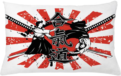 ABAKUHAUS Kussenhoes – Aikido-Samurai – 65x40 cm – Bedrukt aan 2 zijden, Rits, Multicolor